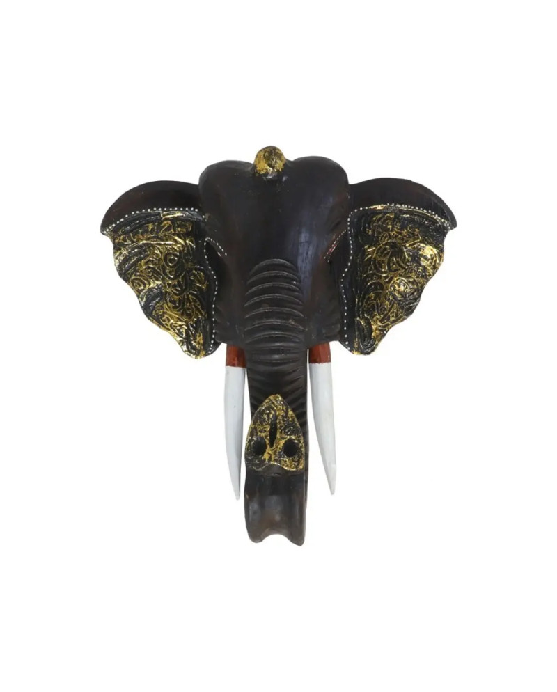 Testa Elefante Legno Intagliato Ornamento Parete Décor Casa