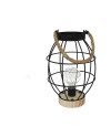 Lanterne Déco Métal Bois Anse Corde Rustique 48cm