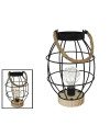Lanterne Déco Métal Bois Anse Corde Rustique 48cm