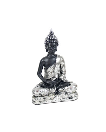 Statua Buddha Meditazione Nero Argento 38cm Decor Zen