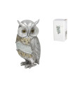 Figura Búho Plateado Flores Decoración 20cm