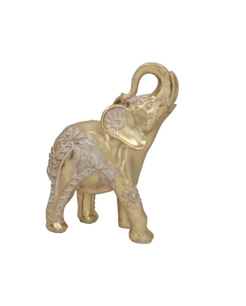 Figura Elefante Dorado Tallado 26cm Decoración Feng Shui