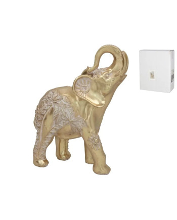Figura Elefante Dorado Tallado 26cm Decoración Feng Shui