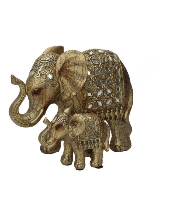 Figura de Elefantes Dorados con Detalles en Espejo - Decoración Feng Shui de Abundancia y Protección (20 cm)