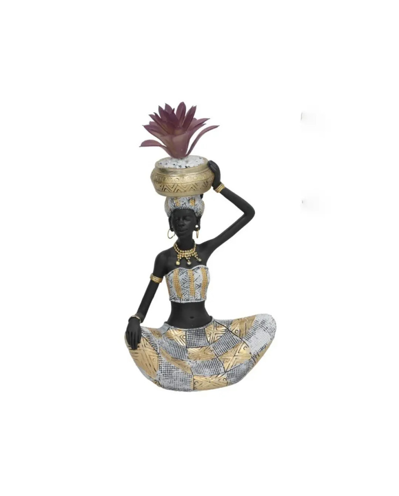 African Woman Figurine Ethnic Decor Resin Statue with Pot