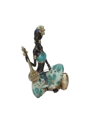 Figurine Déco Femme Africaine Instrument Ethnique 22cm