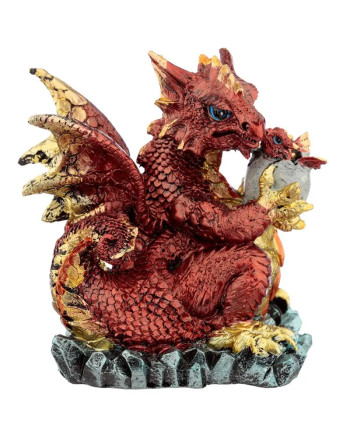 Red Dragon with Hatchling Figurine Fantasy Resin Decor