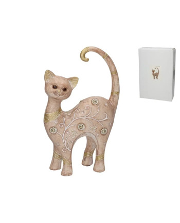 Figurine Chat Décorative Résine Beige Détails Dorés Cadeau