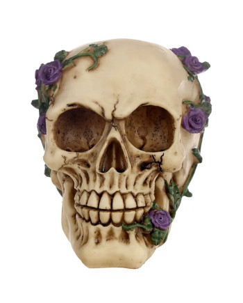 Resin Gothic Skull Figure Purple Roses Home Decor Ornament