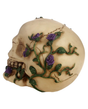 Resin Gothic Skull Figure Purple Roses Home Decor Ornament