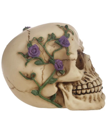 Harz Totenkopf Figur Gotik Lila Rosen Deko Ornament