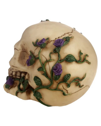 Harz Totenkopf Figur Gotik Lila Rosen Deko Ornament