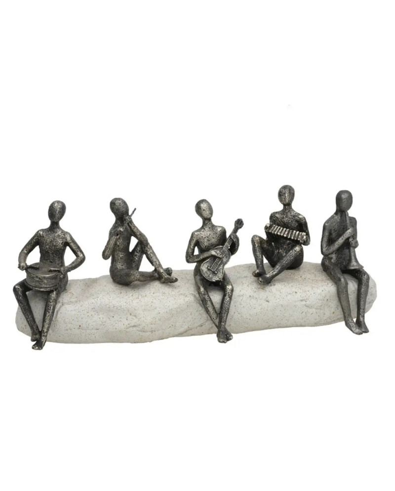 Figuras Músicos Decorativas Quinteto Metalizado Base Piedra