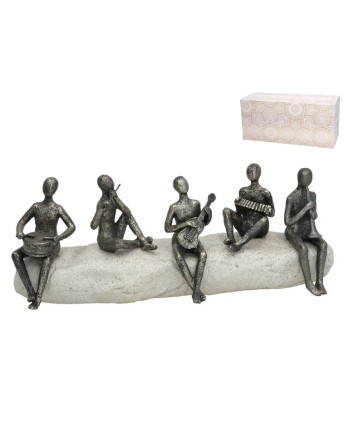 Figure Musicisti Decorative Quintetto Metallico Base Pietra