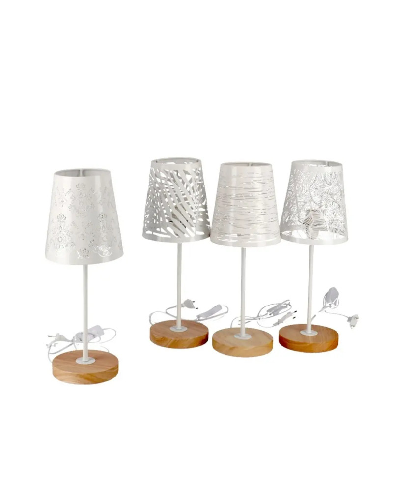 Lampe Table Shadow 14x14x35cm Métal Bois Blanc Déco