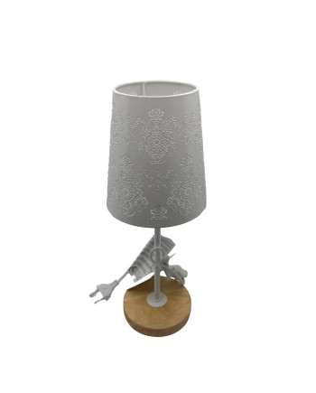 Lampe Table Shadow 14x14x35cm Métal Bois Blanc Déco