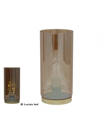 Lampada LED 22cm Vetro Fumé Base Oro 8 Luci Elegante