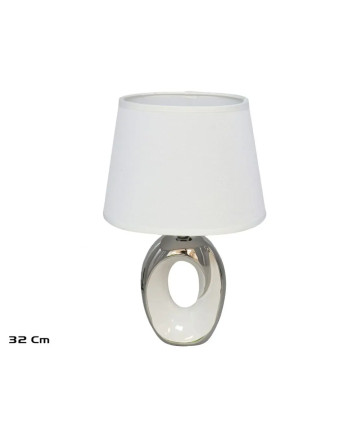 Lámpara Mesa Cerámica Blanca y Plateada Moderna 32cm