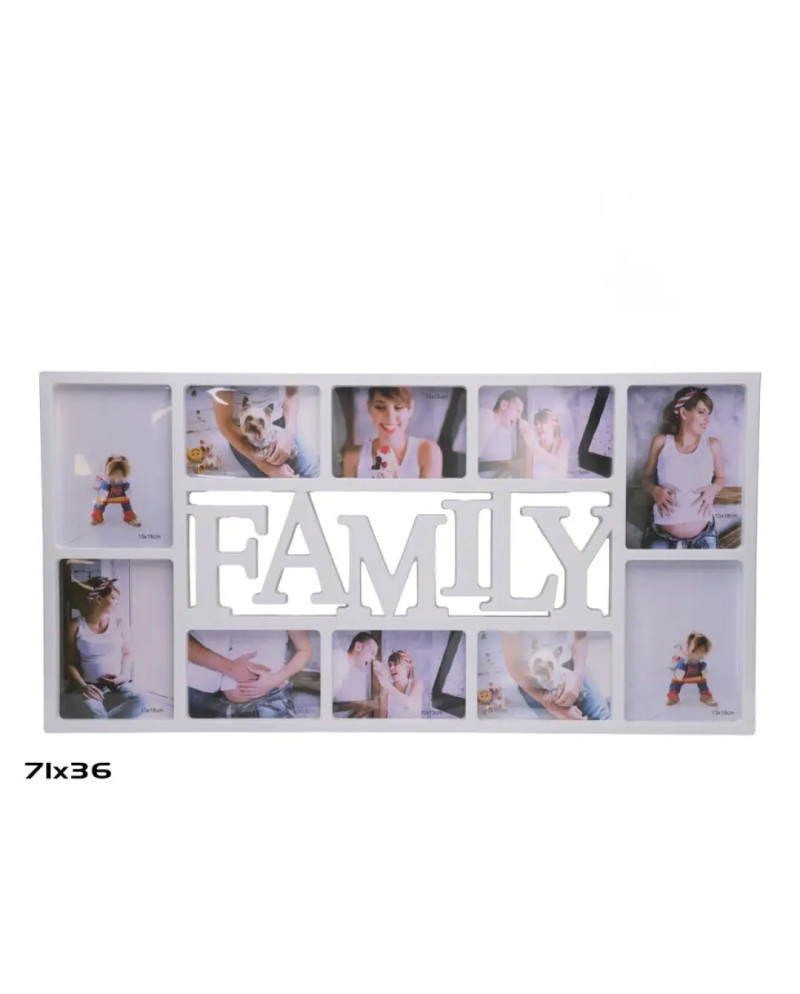 Multi Photo Frame 'Family' Design White 71x36cm Home Decor