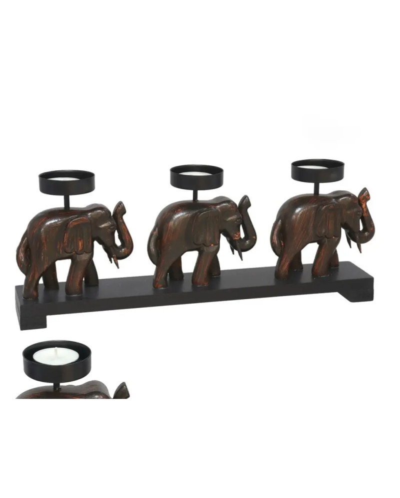 Porte-Bougie Bois Éléphants Sculptés Chauffe-plats