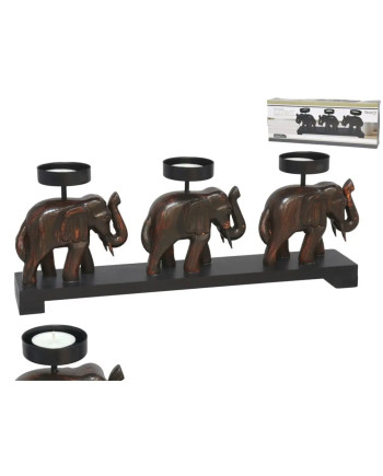 Portavelas Madera Elefantes Tallados para Velas de Té