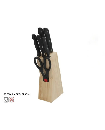 5 Knives Scissors Wooden Block Set 7pc Kitchen Cutlery 19cm