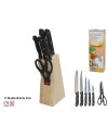 5 Knives Scissors Wooden Block Set 7pc Kitchen Cutlery 19cm