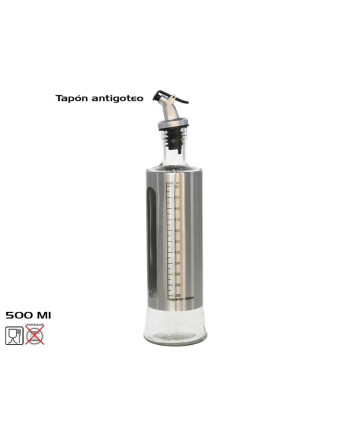 Huilier Verre Inox 500ml Doseur Gradué Anti-Goutte Olive