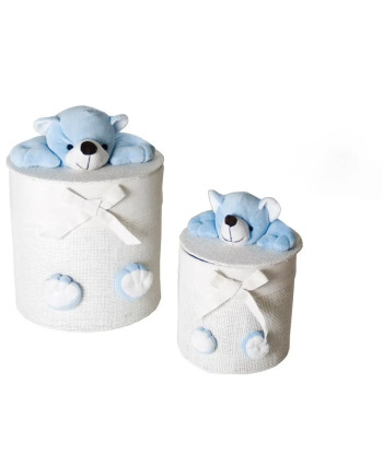 Set de 2 Juegos de Cestas de Almacenamiento Infantiles con Osito de Peluche - Diseño Tierno y Funcional