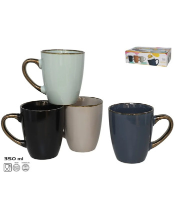 Set of 4 Ceramic Mugs 350ml (Black, Green, Blue, Grey)