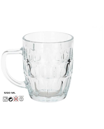 Beer Mugs Glass 550ml (Set of 6) Dishwasher Safe Heavy Duty