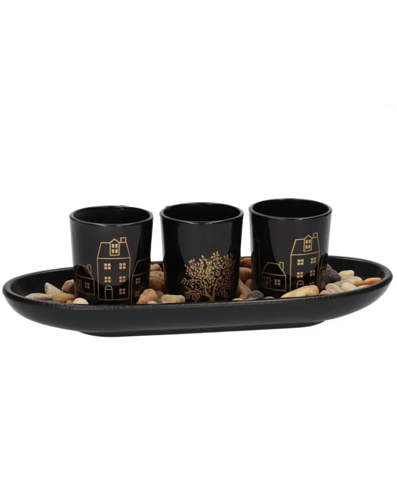 Deko Kerzenhalter Set Schwarz Gold Modernes Design