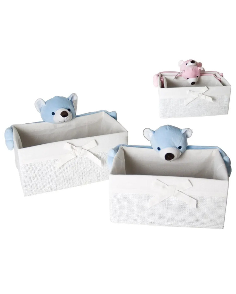 Set Paniers Tissu Ours Peluche Rangement Chambre Enfant Déco