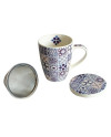 Keramik Teetasse Sieb Deckel Blau Mosaik Design Geschenk