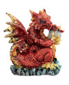 Figura Dragón Rojo con Cría Decoración Fantasía Resina