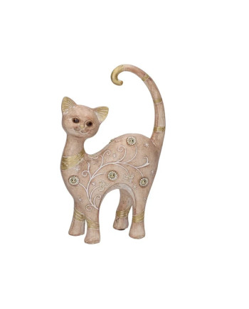Katzenfigur Deko Beige Resin Gold Details Geschenkidee