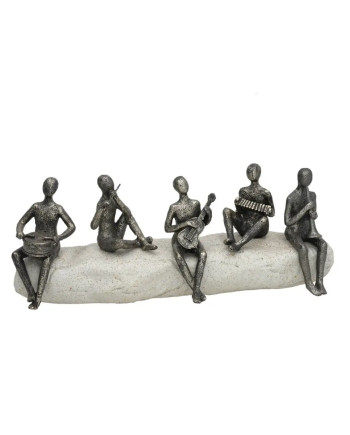 Figuras Músicos Decorativas Quinteto Metalizado Base Piedra