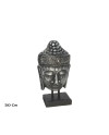 Tête Bouddha Kiwa Argent 30cm | Figurine Déco Zen