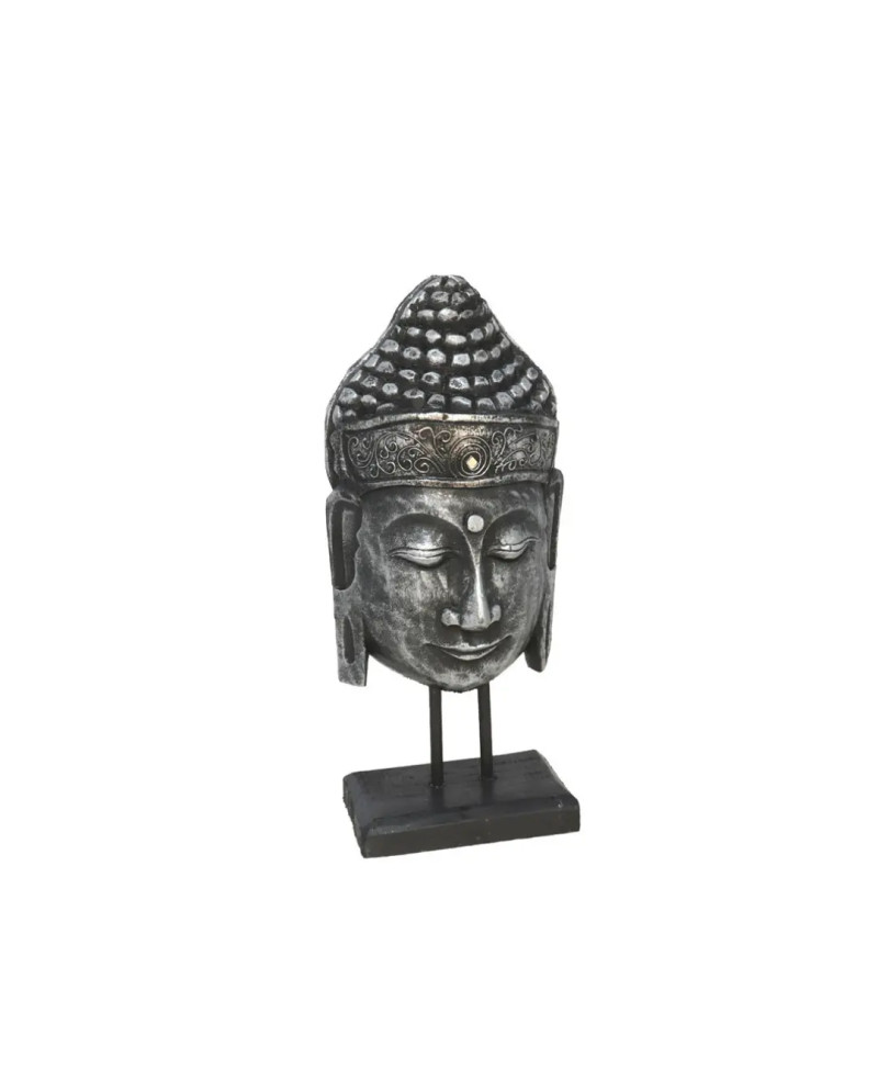 Buddha Kopf Statue Kiwa Silber 40cm Zen Deko