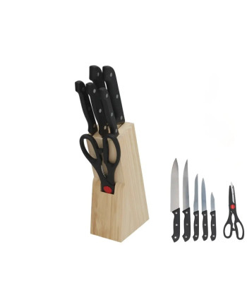 5 Knives Scissors Wooden Block Set 7pc Kitchen Cutlery 19cm