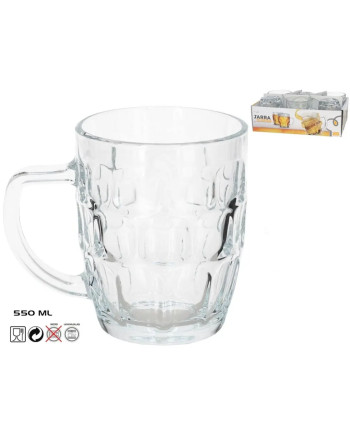 Beer Mugs Glass 550ml (Set of 6) Dishwasher Safe Heavy Duty