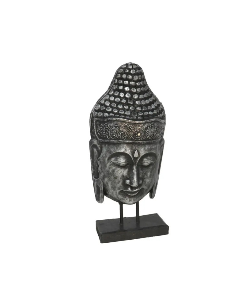 Figura Testa Buddha Kiwa Argento 50cm Arredo Casa