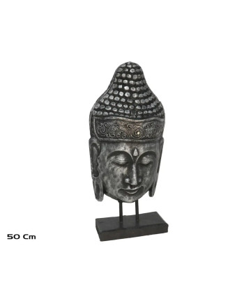 Figura Testa Buddha Kiwa Argento 50cm Arredo Casa