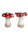 Garden Decor Mushrooms Red White Figurines (2 Pcs)