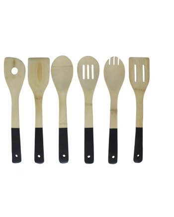 Set 6 Ustensiles Cuisine Bambou 30cm Cuillères Spatules