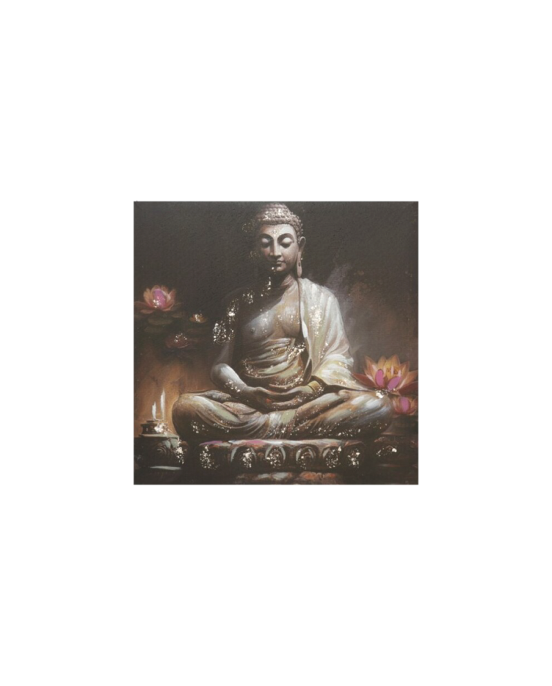 Tableau Bouddha Assis Lotus 40x40x3cm Décor Zen Maison