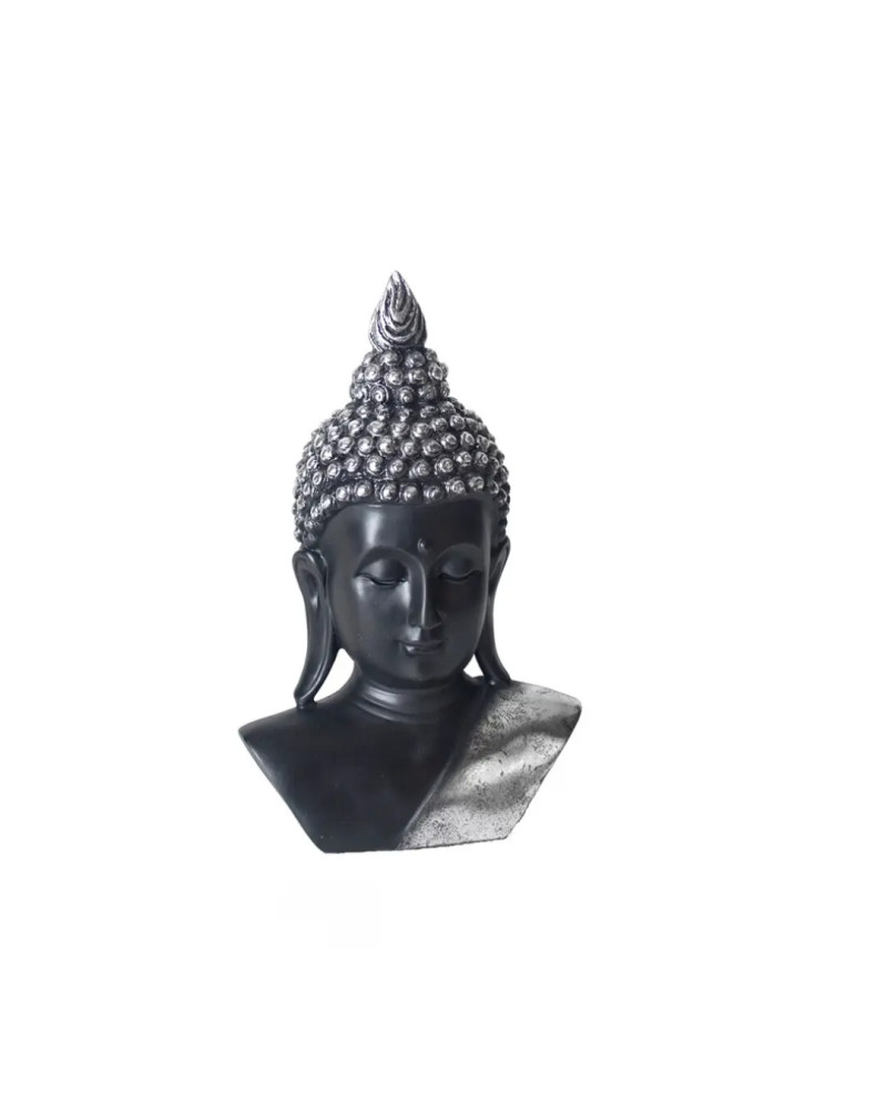 Busto Buddha Nero Argento Decorazione Zen Spirituale Casa