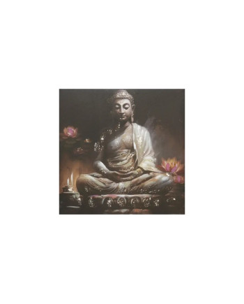 Quadro Buddha Seduto Loto 40x40x3cm Decorazione Zen Casa