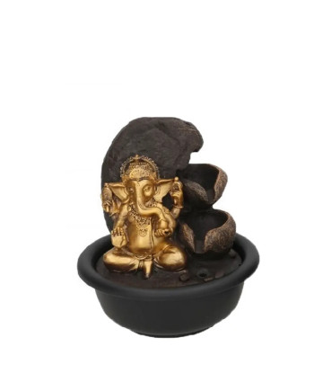 Fuente Decorativa Ganesha Zen 16x16x19cm Dorada y Marrón