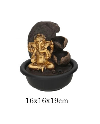 Fuente Decorativa Ganesha Zen 16x16x19cm Dorada y Marrón